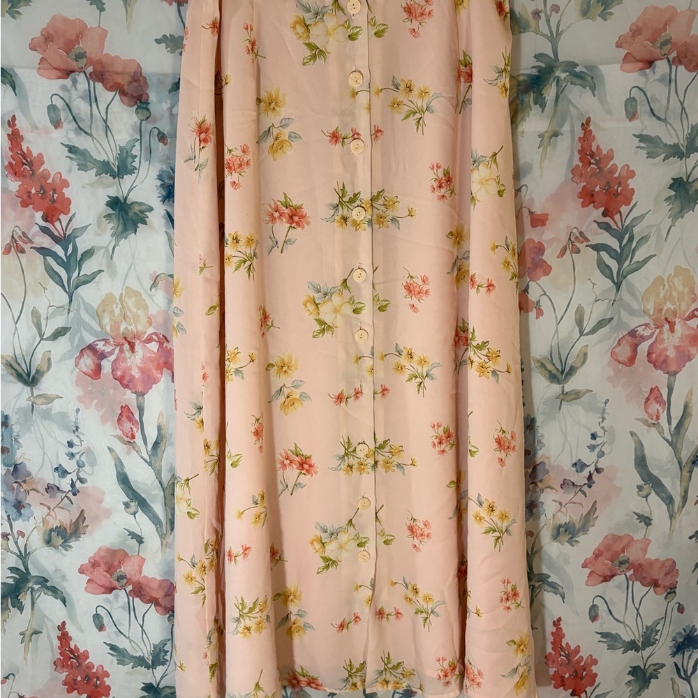 Vintage Women's Floral Button-Front Maxi Skirt - Pink